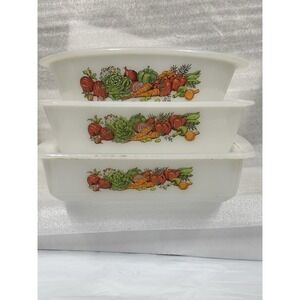Vintage Glasbake Lot Of 3 Vegetable Garden‎ Medley Casserole Loaf Oval Serving